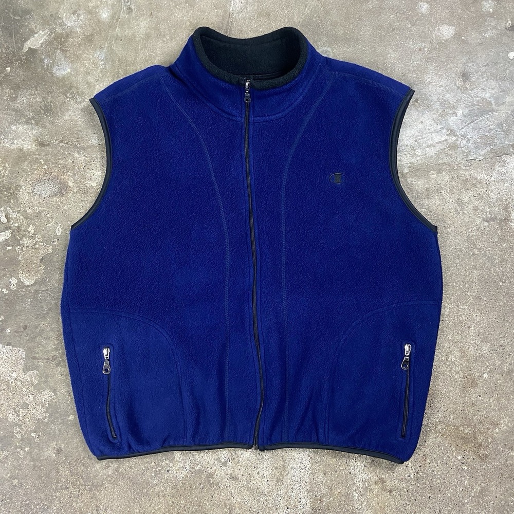 Vintage 90s Champion Fleece Vest Size XL Blue Full Zip Athletic Outdoor Wear